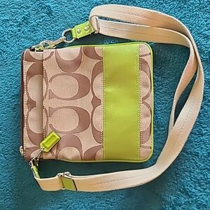 Coach Beige and Lime Green Crossbody Bag. EUC